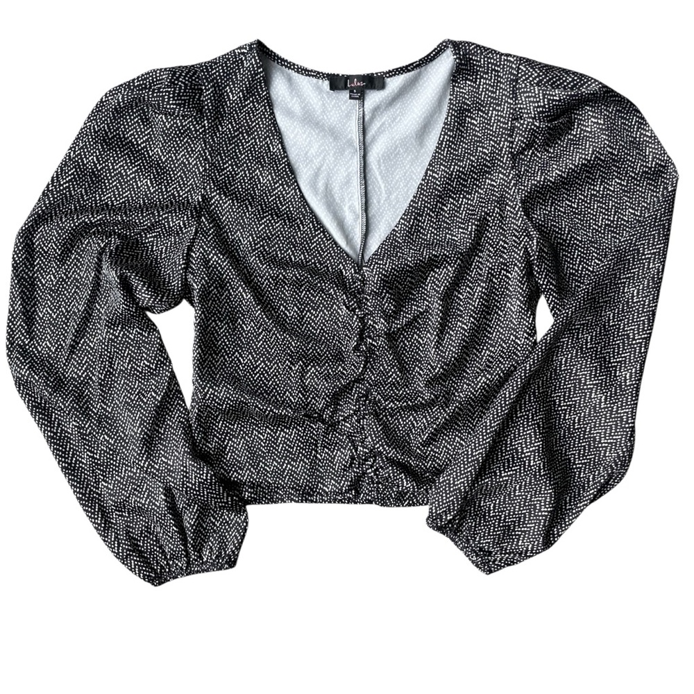Lulu's Black and White Chevron Crop Blouse Size S